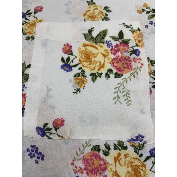 MNG Mango Button Front Blouse Size 1X White Floral Short Sleeve Boxy Airy - Picture 9 of 9